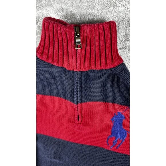 Ralph Lauren Boys’ Quarter-Zip Sweater - Red and Navy Big Pony - Size 8 - Picture 7 of 12